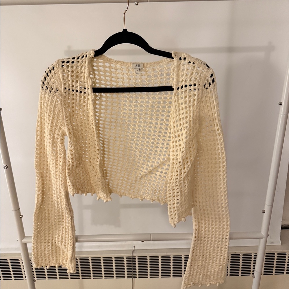 Cream Crochet Open-Front Cardigan